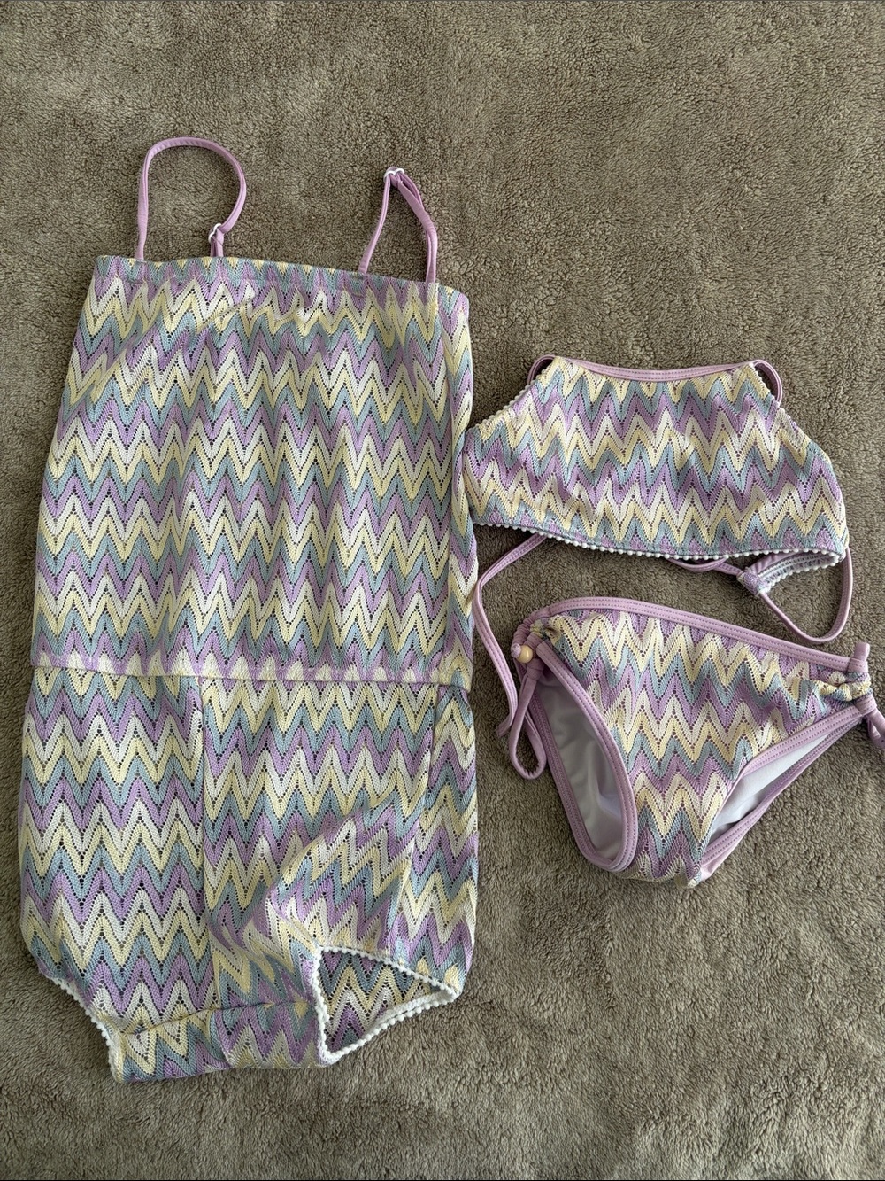 Girls Pastel Zigzag 2-Piece Swim Set with Cover-Up - Lavender